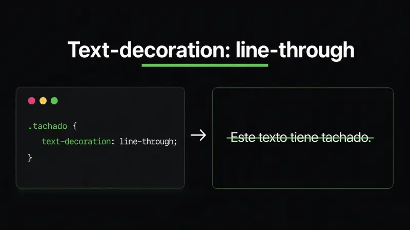 Ejemplo de text-decoration line-through en CSS para mostrar texto tachado