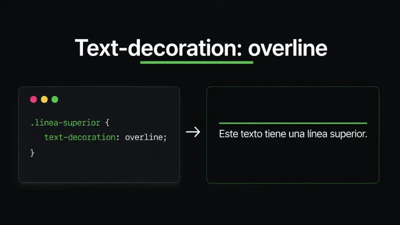 Ejemplo de text-decoration overline en CSS para añadir una línea sobre el texto