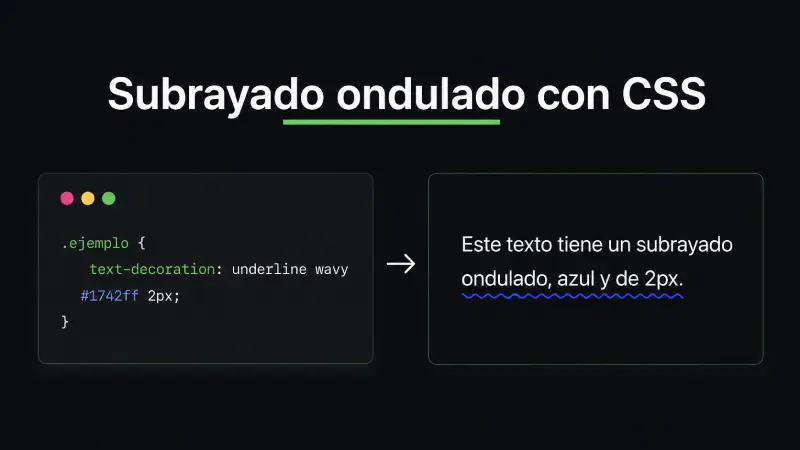 Ejemplo de text-decoration underline wavy en CSS con subrayado ondulado azul de 2 píxeles
