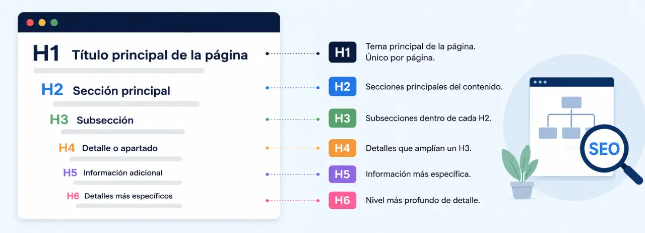 H1, H2, H3, H4, H5 y H6, cómo estructurar correctamente una página para SEO y la IA