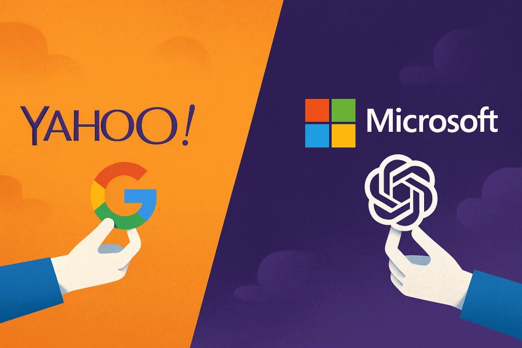 Relación histórica Yahoo–Google con la alianza Microsoft–OpenAI